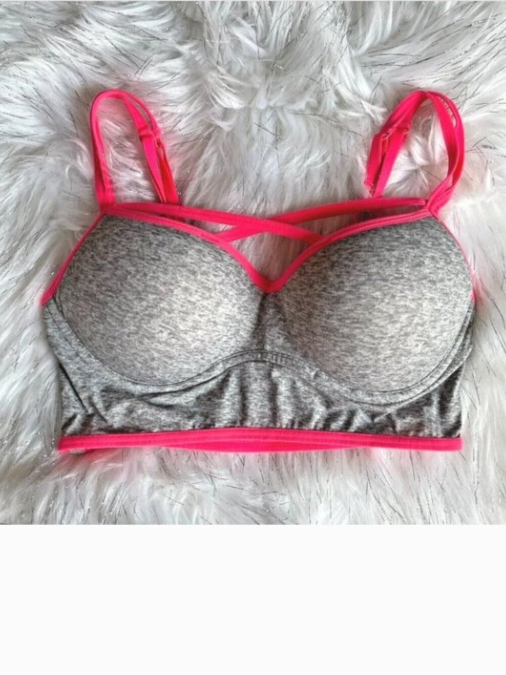 Victoria's Secret PINK Bra Bralette Cage Criss Cross Strappy Gray Pink Small